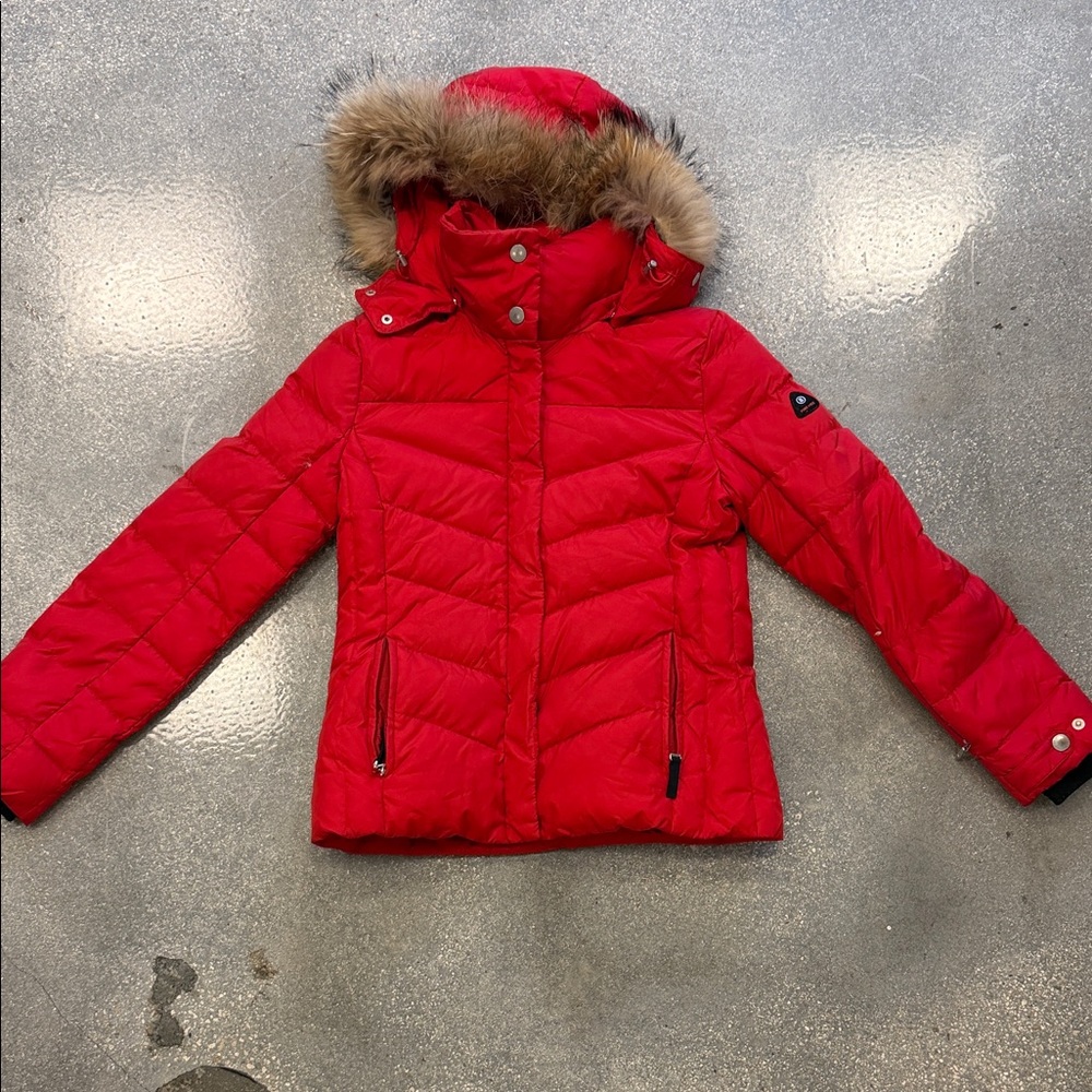 Bogner Vibrant Red Ski Jacket with Fur Hood